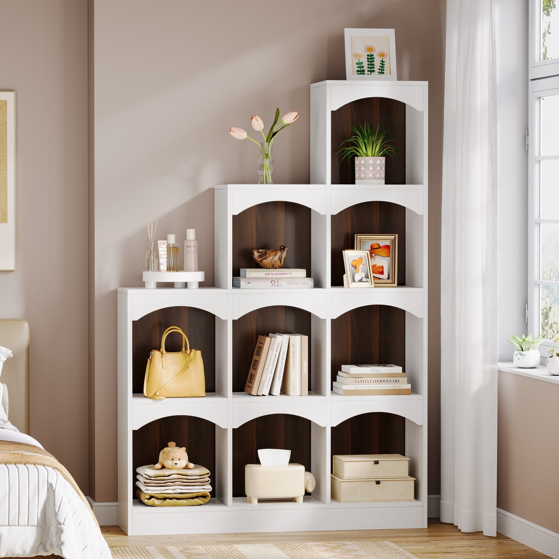 23 cm Cubes Bookshelf, L-Shaped Corner Etagere Bookcase Display Shelf
