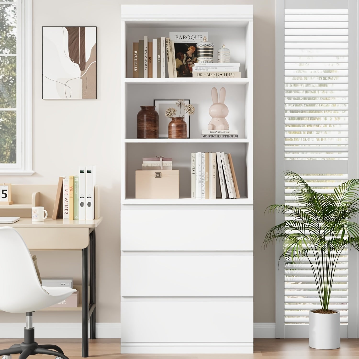 5-Tier Bookshelf With Drawers - Tall Vintage Bookcase With Metal Frame, Farmhouse Corner Shelf And Storage For Home Office, Living Room, Bedroom, Or Bathroom
