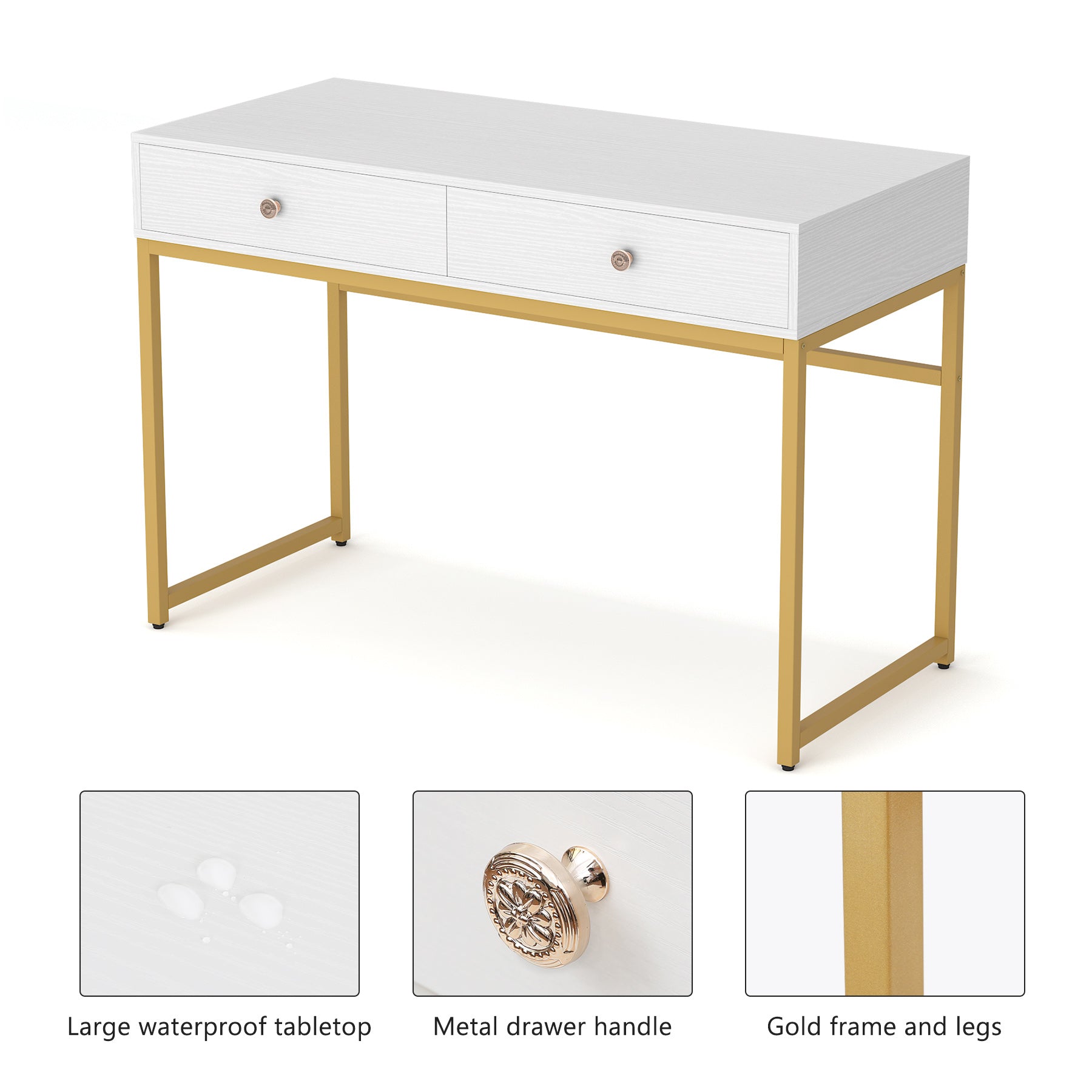 Modern Computer Desk with 2 Drawers, 120 cm Simple Study Writing Desk