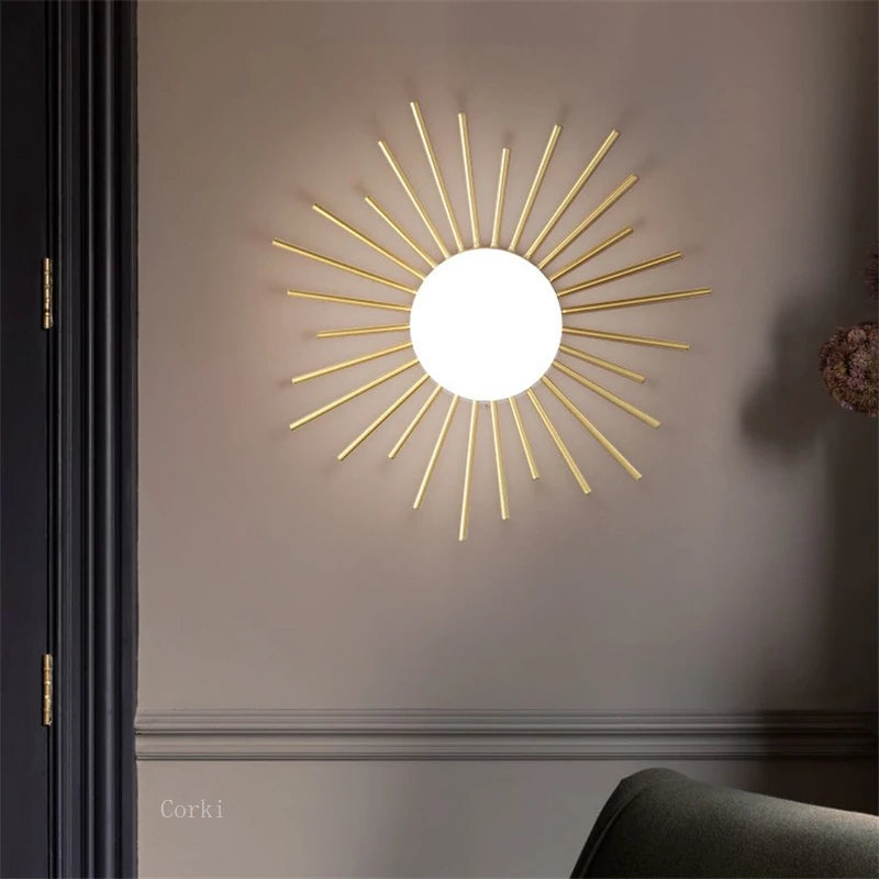 Nordic Round Glass Ceiling Lights Sun Shape Gold Metal Ceiling Lights G9 Modern LED Hallway for Locker Room Corridor luminaire