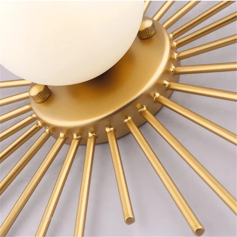 Nordic Round Glass Ceiling Lights Sun Shape Gold Metal Ceiling Lights G9 Modern LED Hallway for Locker Room Corridor luminaire