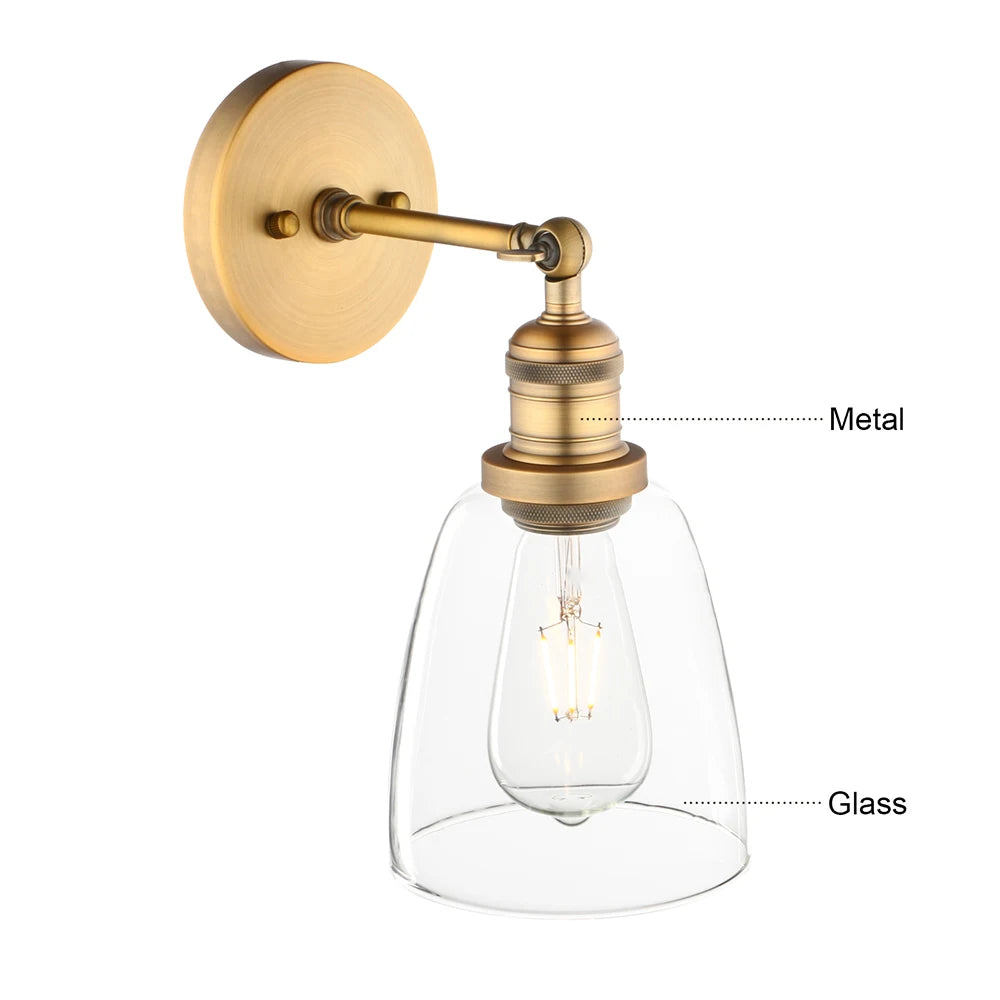 Industrial Vintage Single Sconce with Oval Cone Clear Glass Shade 1-Light Wall Sconce Wall Lamp