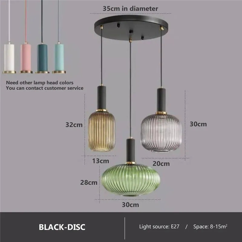 Retro restaurant colorfull glass pendant lights Creative living room Lamp Simple bedside lamp LED E27 hanging loft lighting