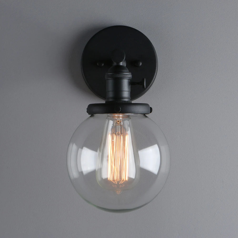 Wall Sconce Light Industrial Wall Lamp with 5.9 Inches Glass Canopy for Kitchen Bathroom Corridor