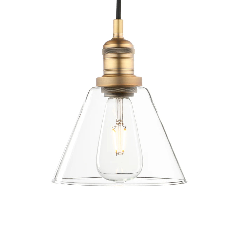 Industrial Vintage Pendant Light with Funnel Flared Glass Clear Glass Shade 1-Light Ceiling Fixture