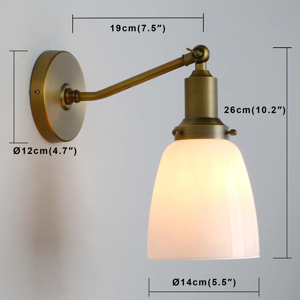 Industrial Vintage Slope Pole Wall Mount Single Sconce with 5.5" Oval Dome Milk White Glass Shade Wall Sconce Light Lamp F