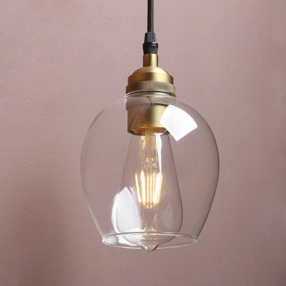 Vintage Pendant Light E27 Base Retro Industrial Metal Finish Clear Glass Ball Shade Pendant Lights