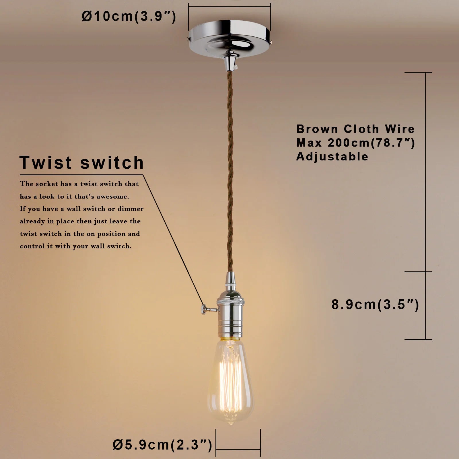 Industrial  Pendant Lighting, Vintage Style Hanging Light Fixture for Living Room Dining Room, withON/Off  Button