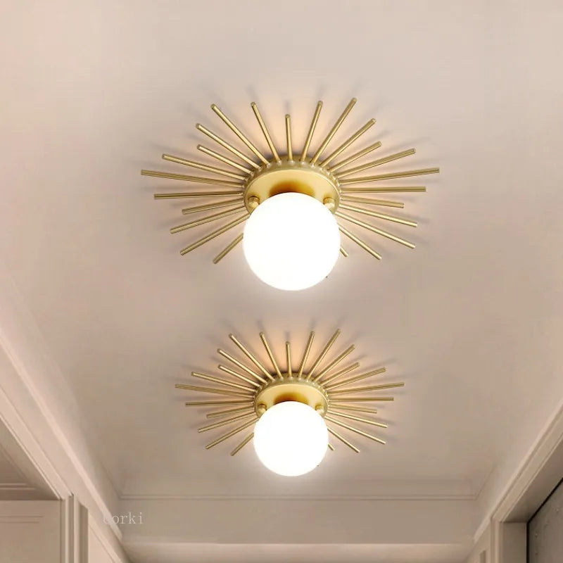 Nordic Round Glass Ceiling Lights Sun Shape Gold Metal Ceiling Lights G9 Modern LED Hallway for Locker Room Corridor luminaire