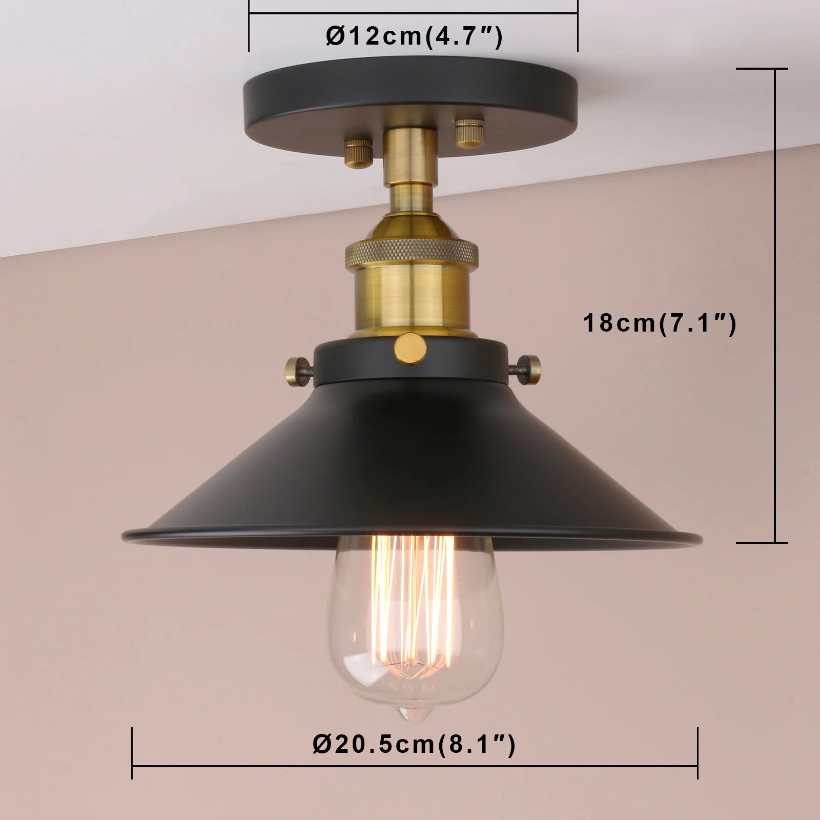 Vintage Industrial Flush Mount Light 1-Light Mini Ceiling Light with 8.1 Inches  Light Shade