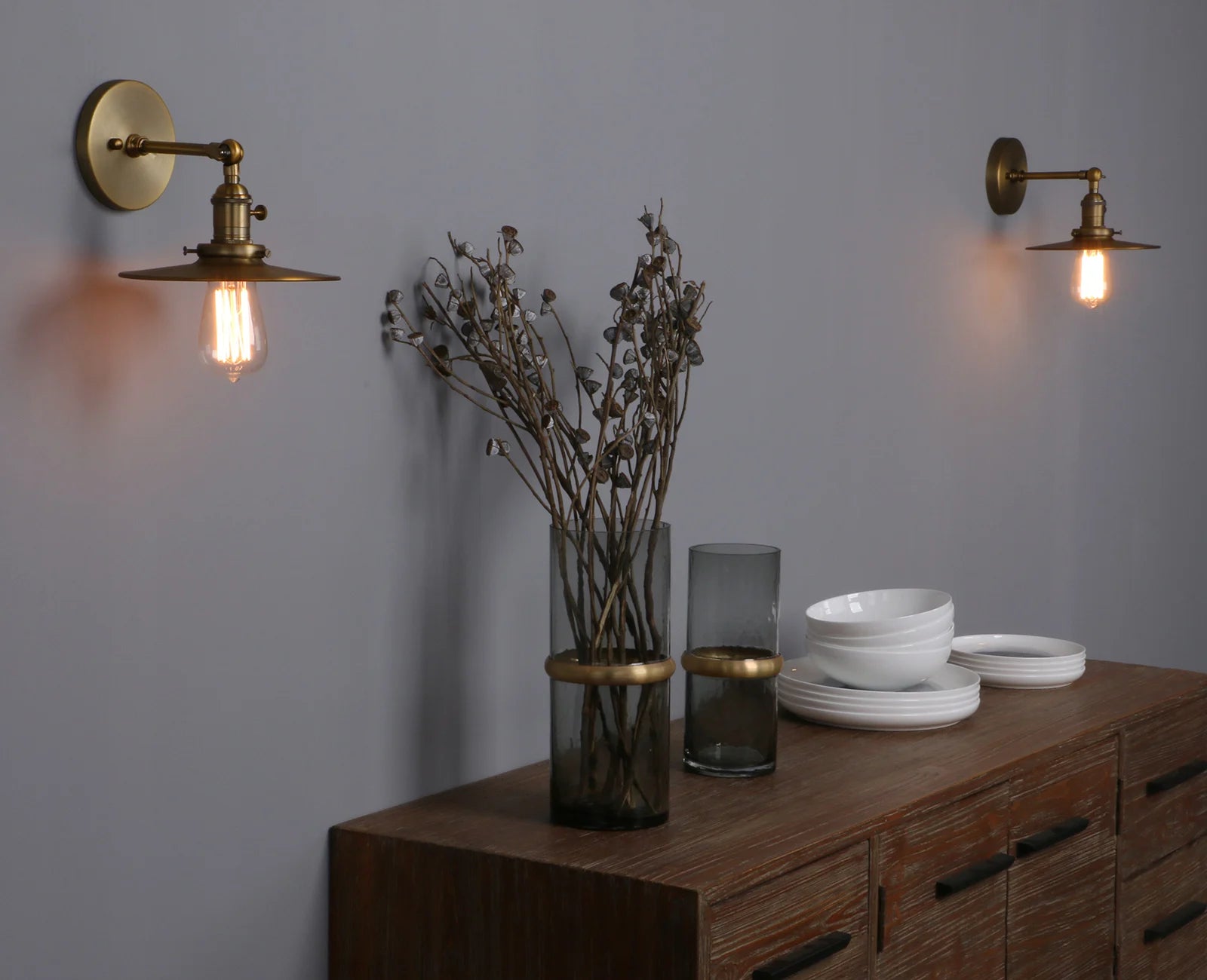 Industrial Wall Sconce 1-Light Antique Finished Wall Light Fixture with 7.87 Inches Crafted Canopy and ON/Off Button