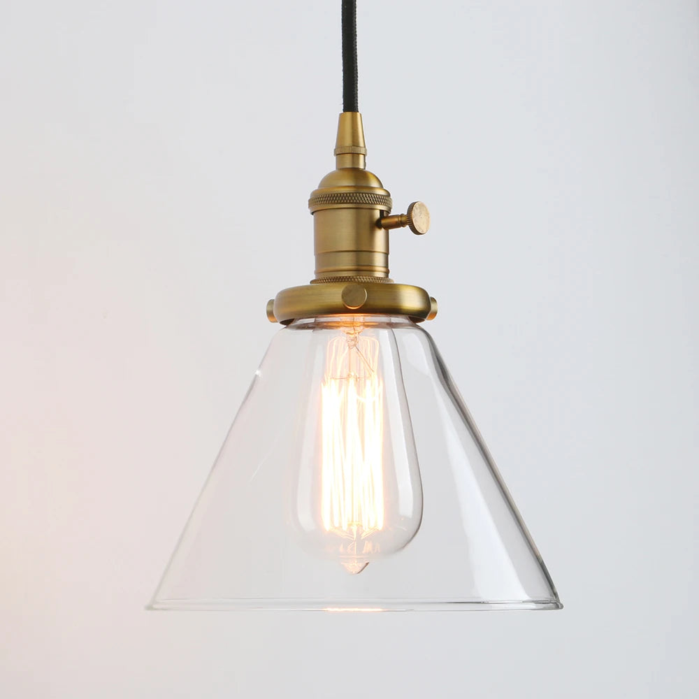 Industrial Vintage Pendant Light with Funnel Flared Glass Clear Glass Shade 1-Light Ceiling Fixture