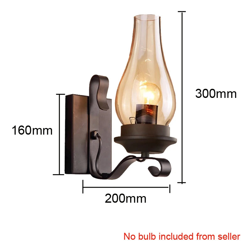 Retro Industrial Light Iron Wall Lamp Creative Restaurant Corridor Bedroom Bedside Glass Wall Light Living Room Hotel Lighting