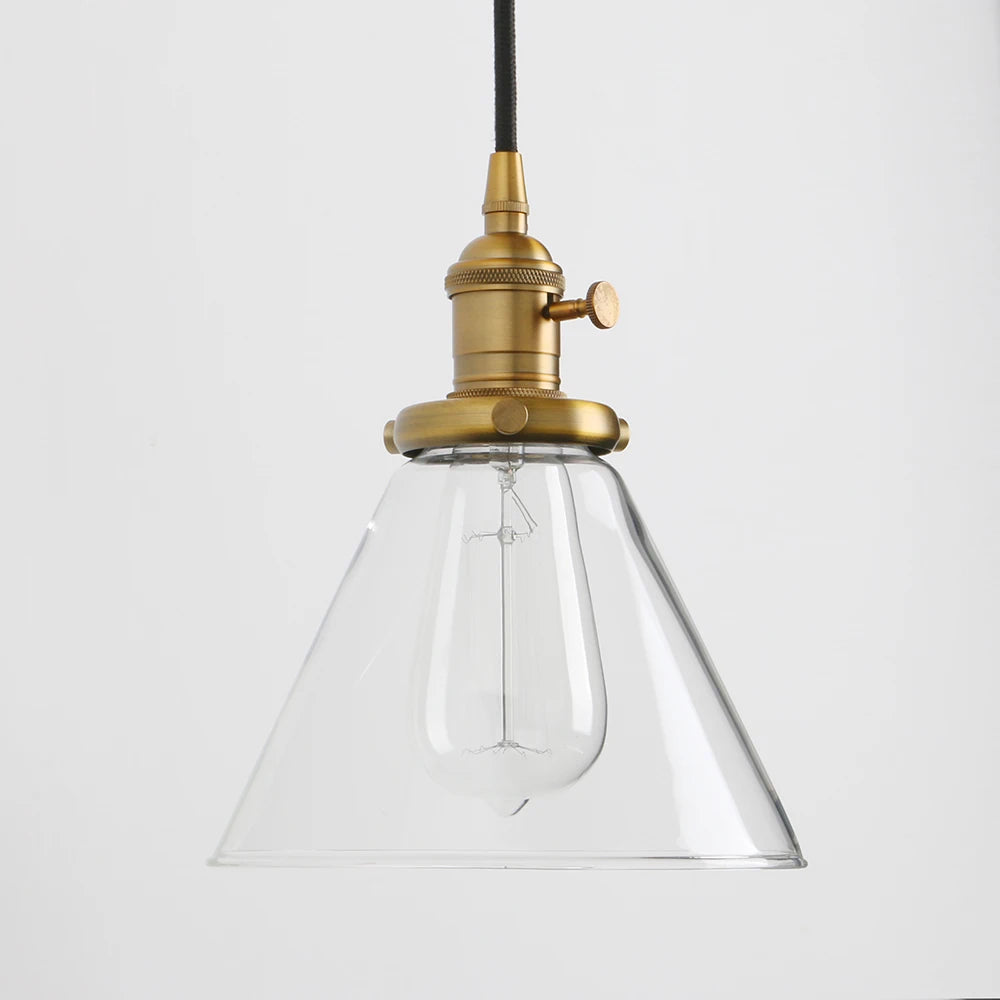 Industrial Vintage Pendant Light with Funnel Flared Glass Clear Glass Shade 1-Light Ceiling Fixture