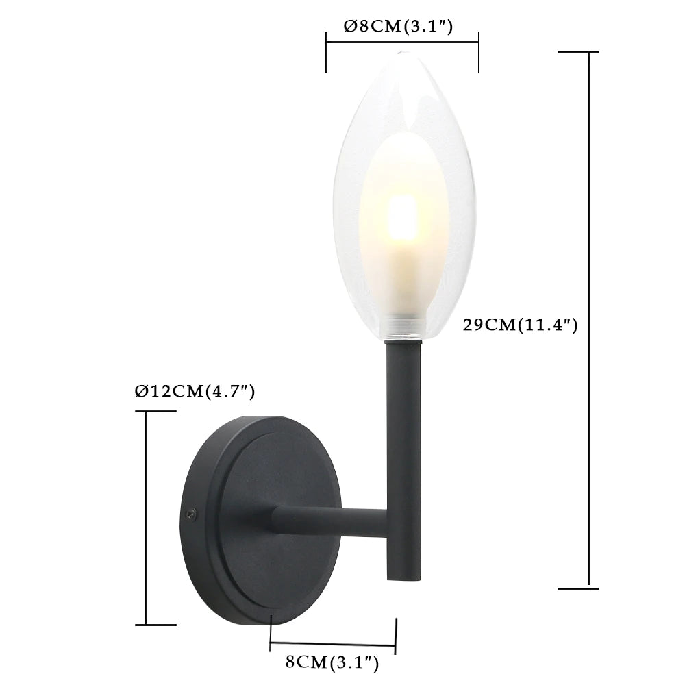 Simple Style Single-Head Wall Light Straight Pole Transparent 9cm Diameter 14cm High Egg-Shaped Inner Glass Lampshade