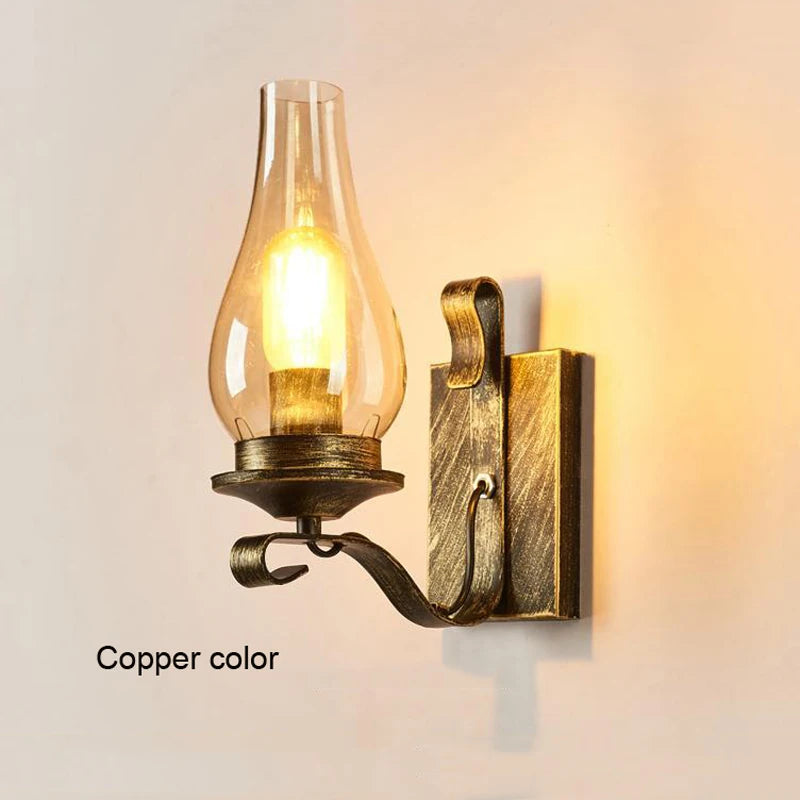 Retro Industrial Light Iron Wall Lamp Creative Restaurant Corridor Bedroom Bedside Glass Wall Light Living Room Hotel Lighting