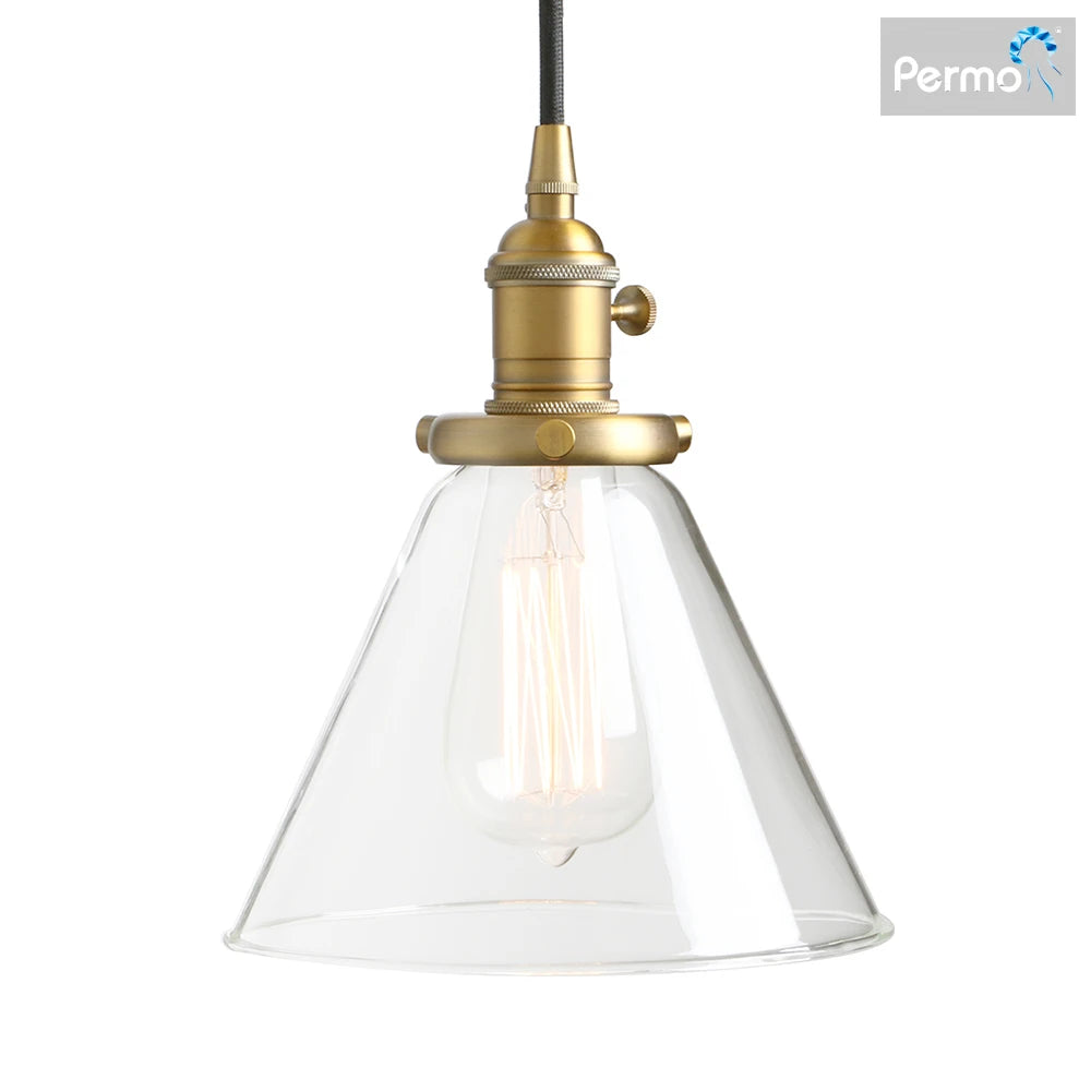 Industrial Vintage Pendant Light with Funnel Flared Glass Clear Glass Shade 1-Light Ceiling Fixture