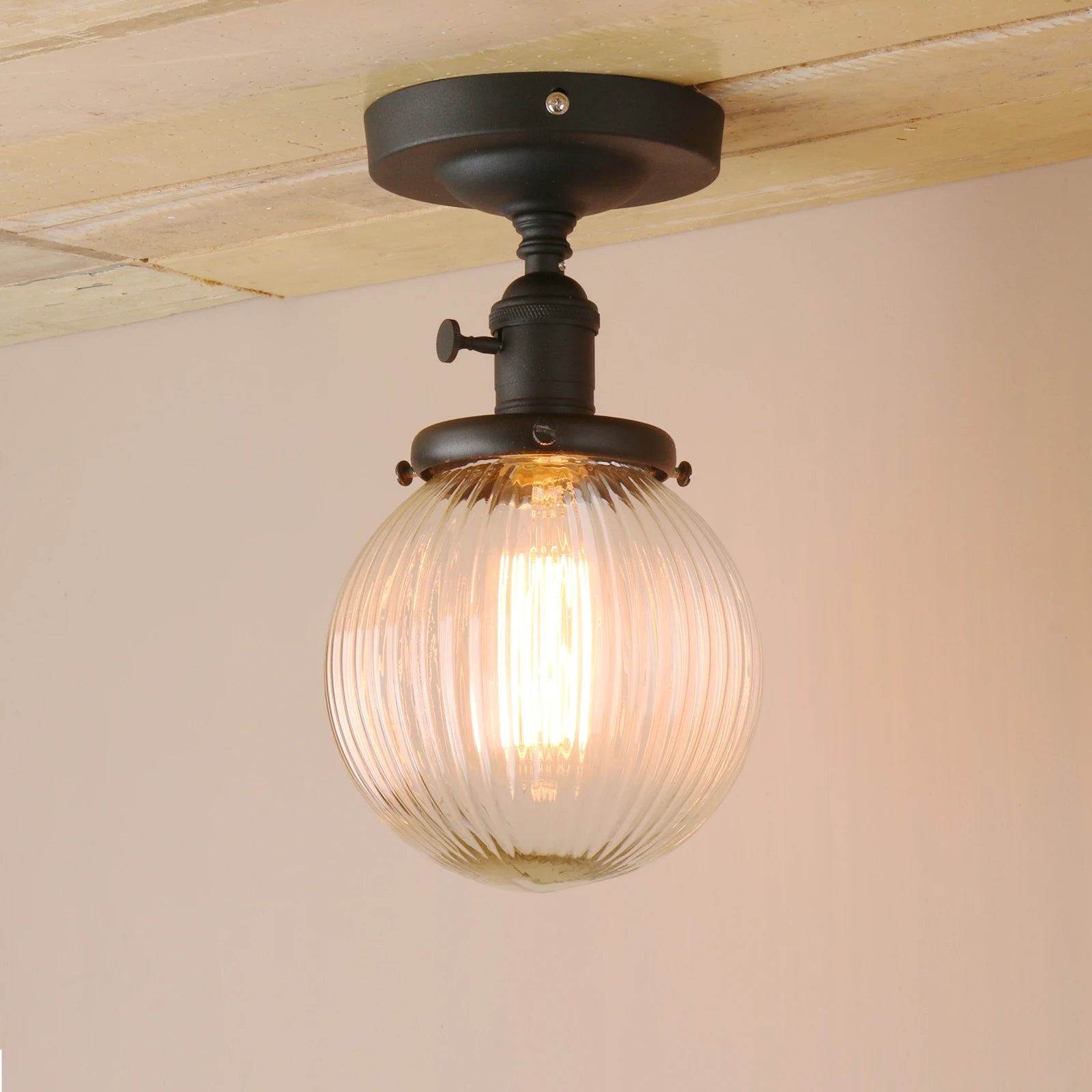 Vintage Industrial Mini 5.9" Round Clear Glass Globe Semi Flush Mount Ceiling Light Fixture