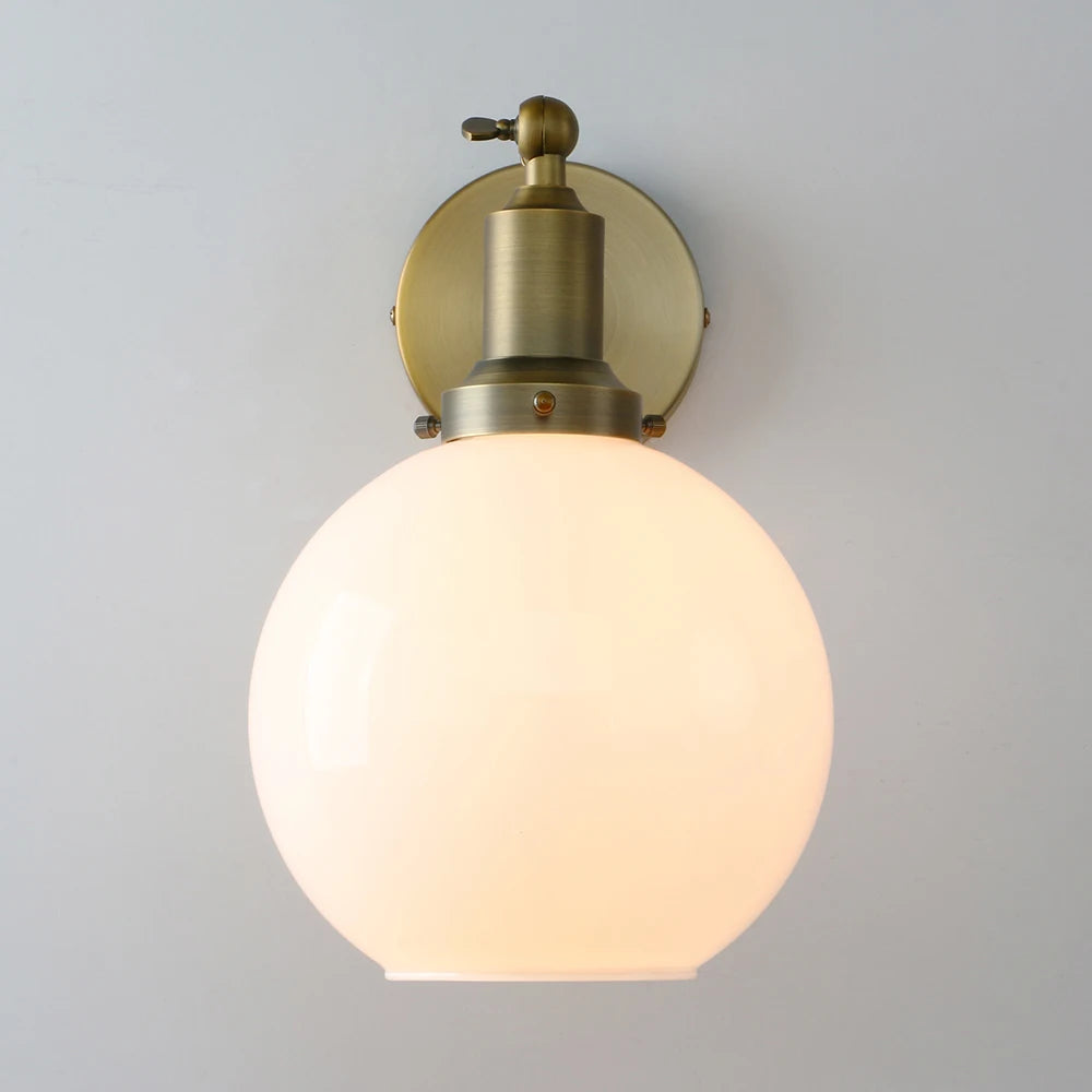 Industrial Vintage Slope Pole Wall Mount Single Sconce with 7.9" Globe Round Milk White Glass Shade Wall Sconce Light Lamp