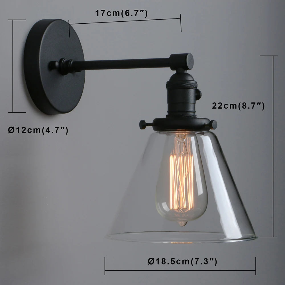 Industrial Wall Sconce Light Single Light Wall Lamp with 7.3 Inches Cone Canopy for Bathroom Kitchen Restaurant