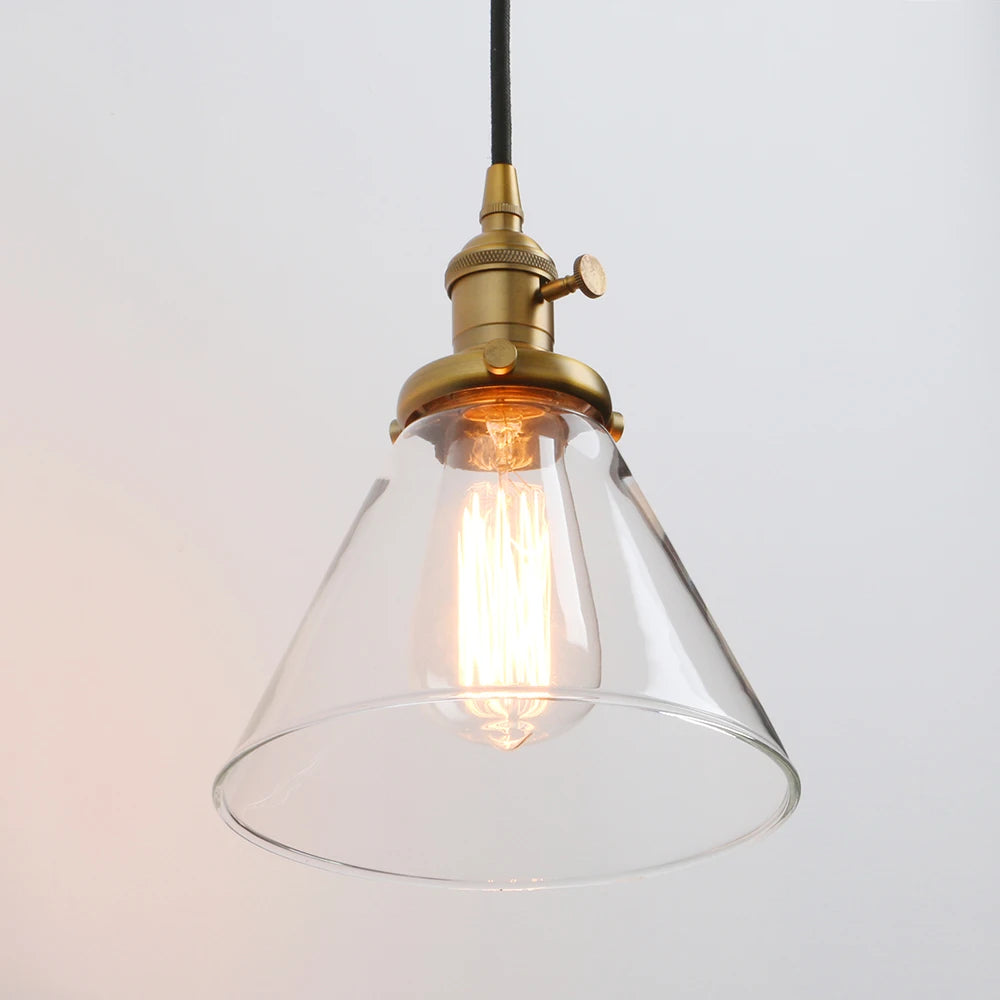 Industrial Vintage Pendant Light with Funnel Flared Glass Clear Glass Shade 1-Light Ceiling Fixture