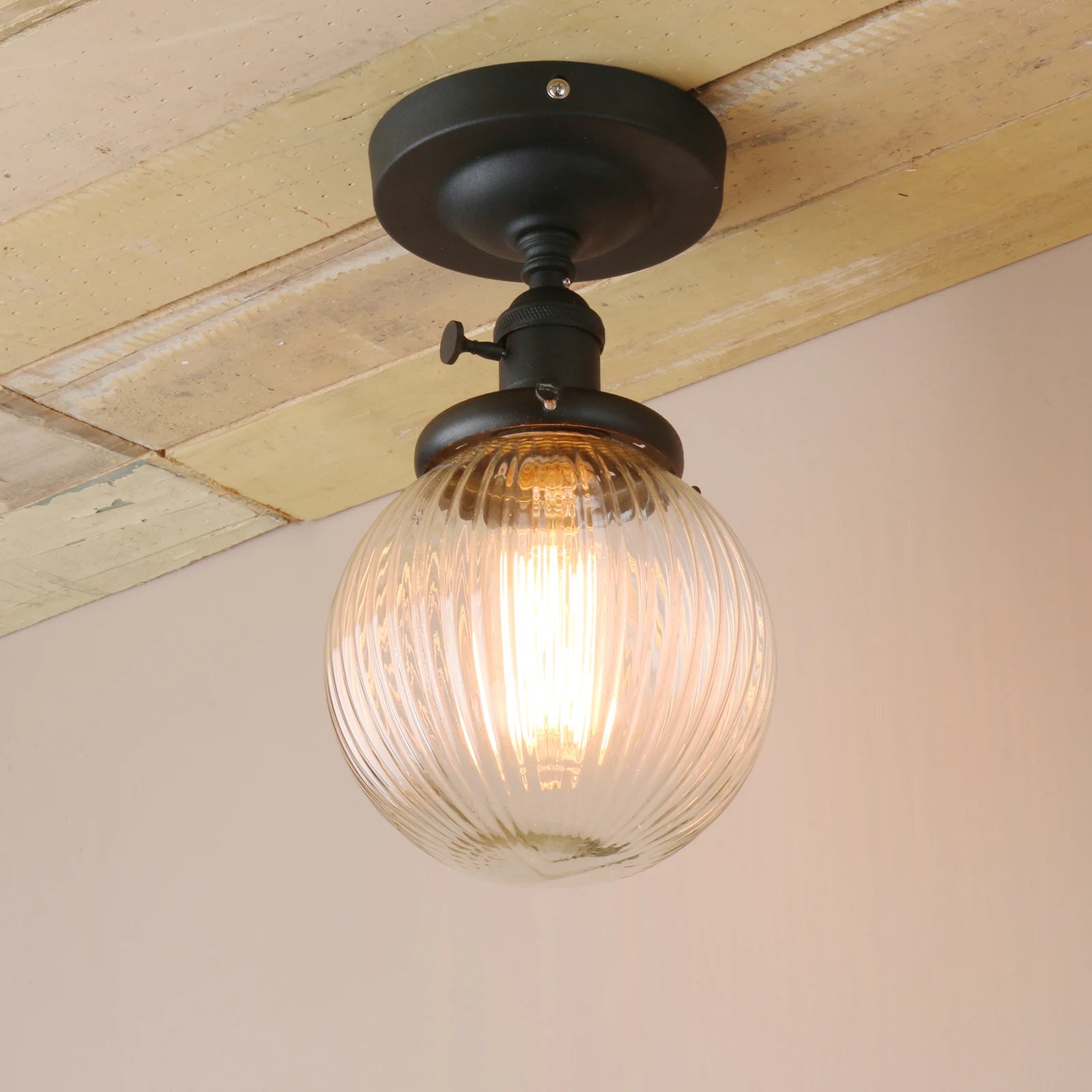 Vintage Industrial Mini 5.9" Round Clear Glass Globe Semi Flush Mount Ceiling Light Fixture