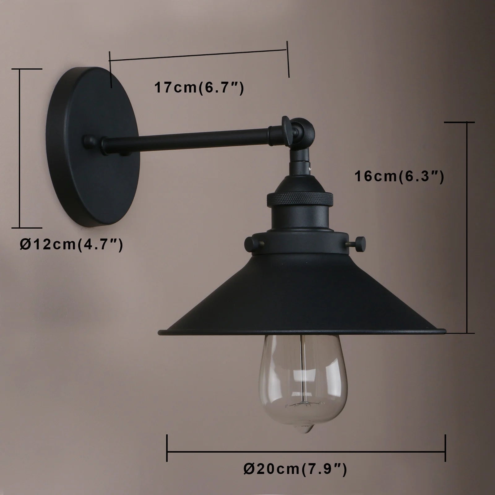 7.87 Inches Vintage Industrial Metal Wall Sconce Lighting 180 Degree Adjustable Wall Lamp