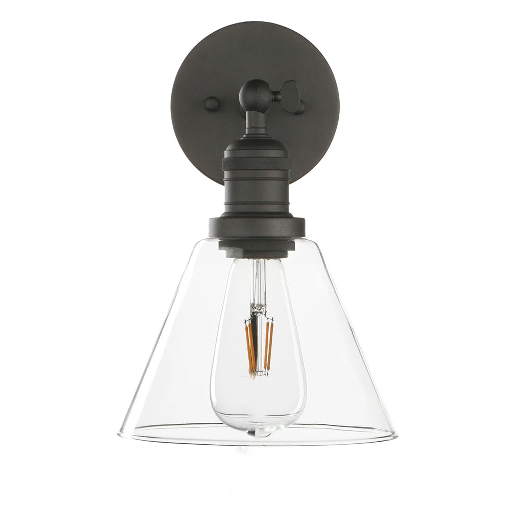 Single Sconce with Funnel Flared Glass Clear Glass Shade 1-Light Wall Sconce Wall Lamp