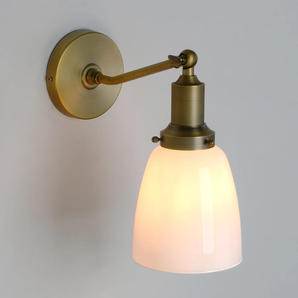 Industrial Vintage Slope Pole Wall Mount Single Sconce with 5.5" Oval Dome Milk White Glass Shade Wall Sconce Light Lamp F