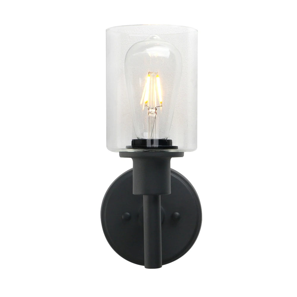 Black Wall Sconce Light 1-Light Matte Black Bathroom Vanity Light Fixture with 3.94 Inches Glass Light Shade