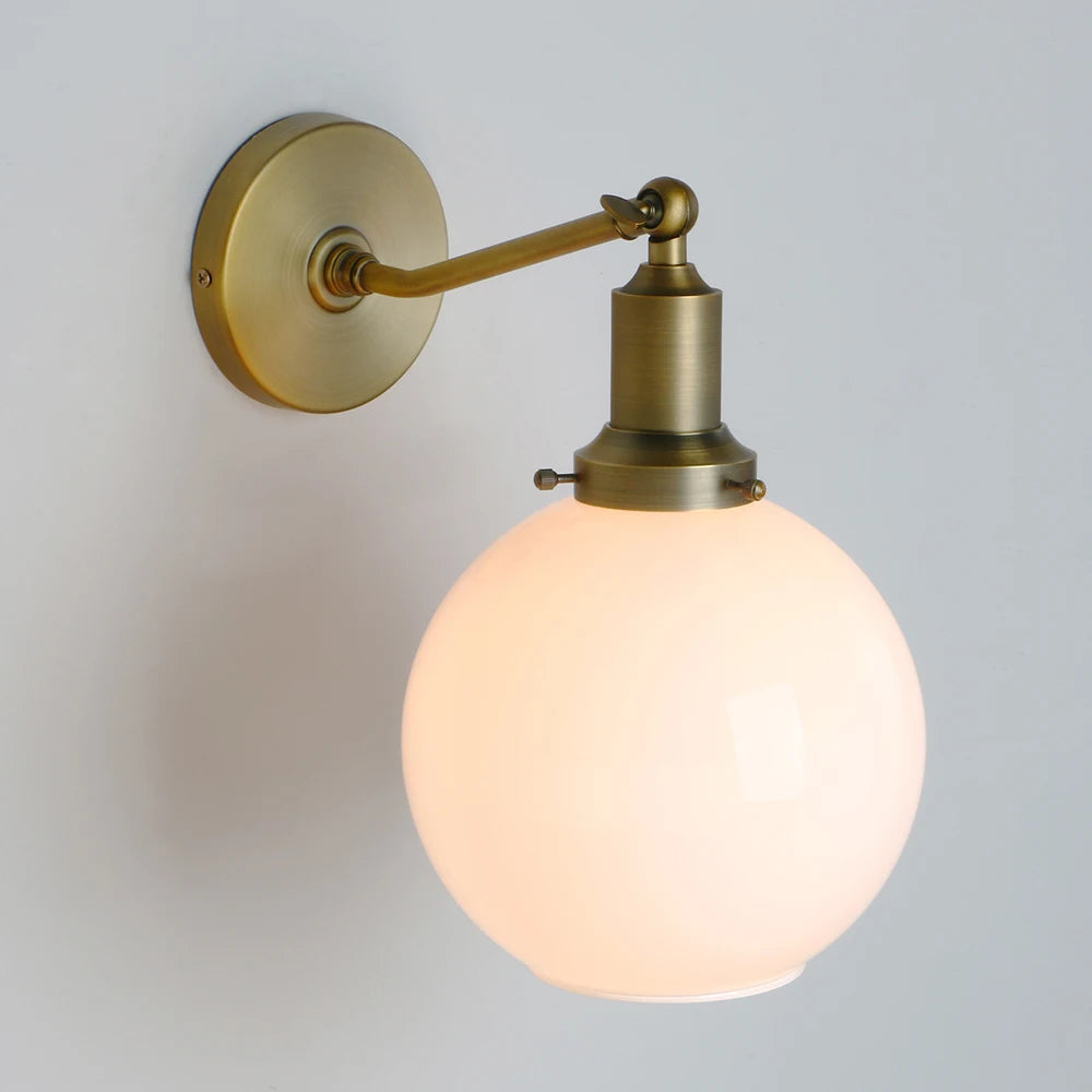 Industrial Vintage Slope Pole Wall Mount Single Sconce with 7.9" Globe Round Milk White Glass Shade Wall Sconce Light Lamp