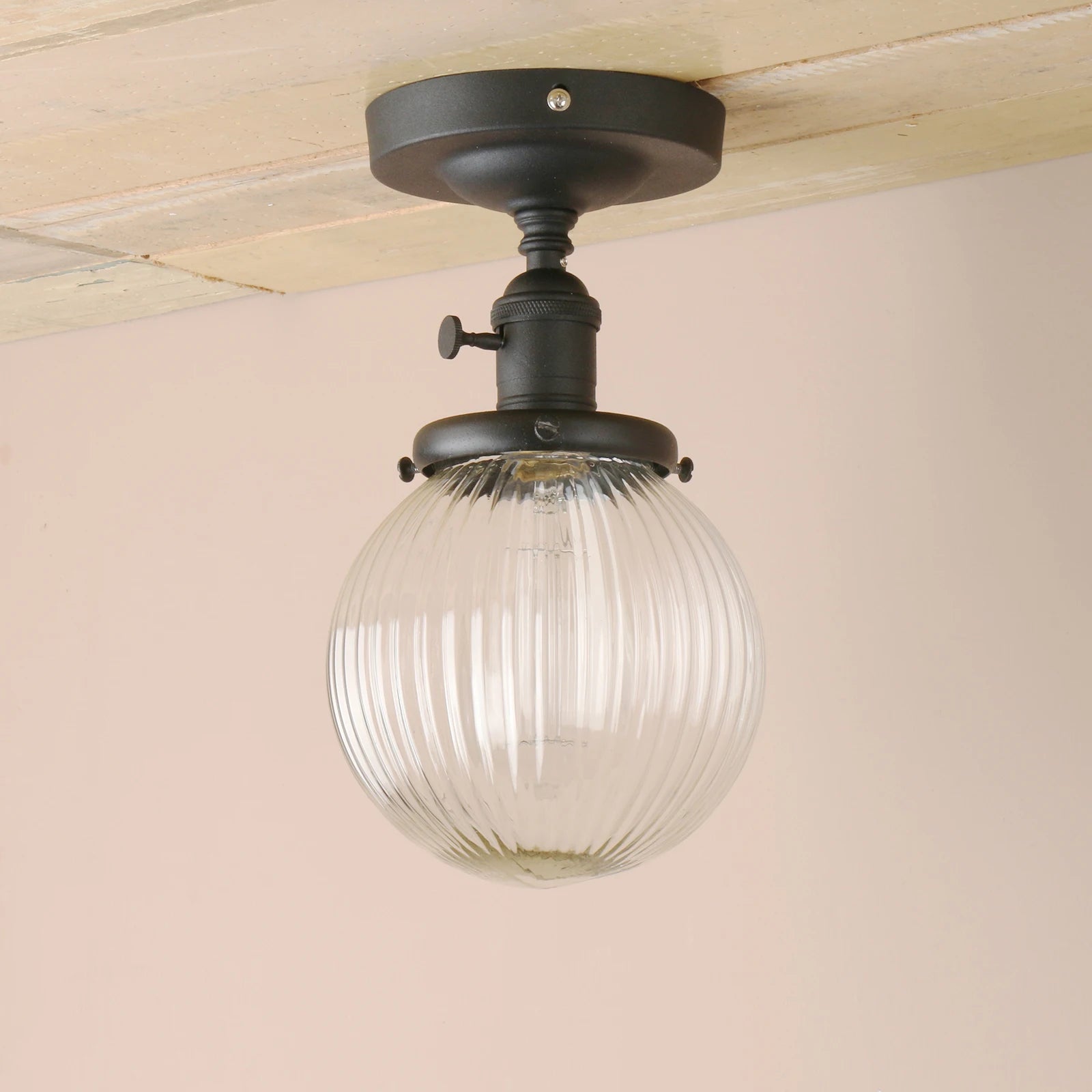 Vintage Industrial Mini 5.9" Round Clear Glass Globe Semi Flush Mount Ceiling Light Fixture