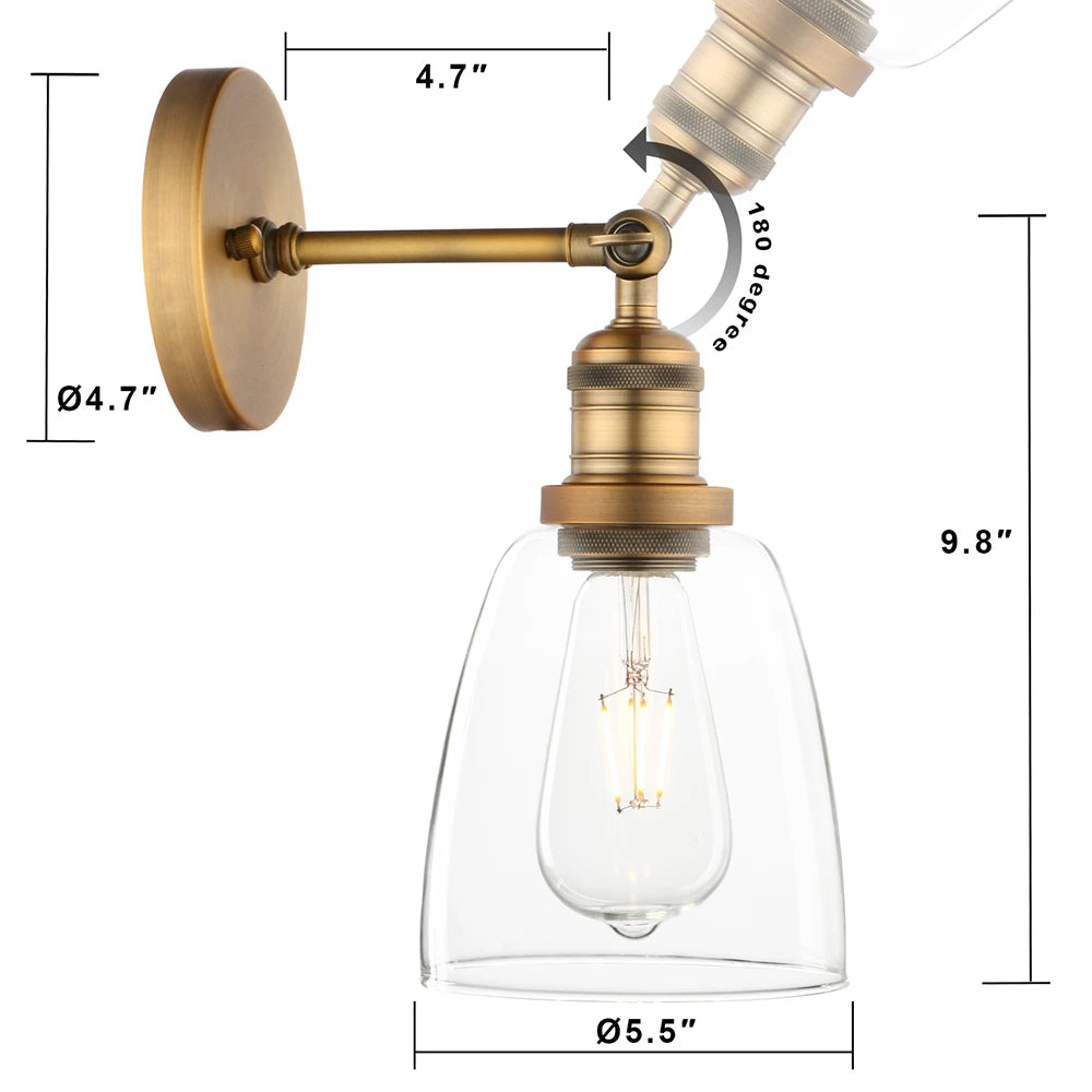 Industrial Vintage Single Sconce with Oval Cone Clear Glass Shade 1-Light Wall Sconce Wall Lamp