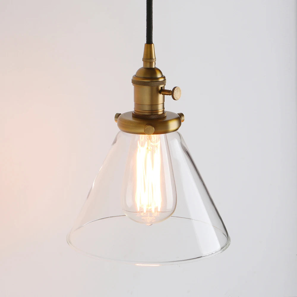 Industrial Vintage Pendant Light with Funnel Flared Glass Clear Glass Shade 1-Light Ceiling Fixture