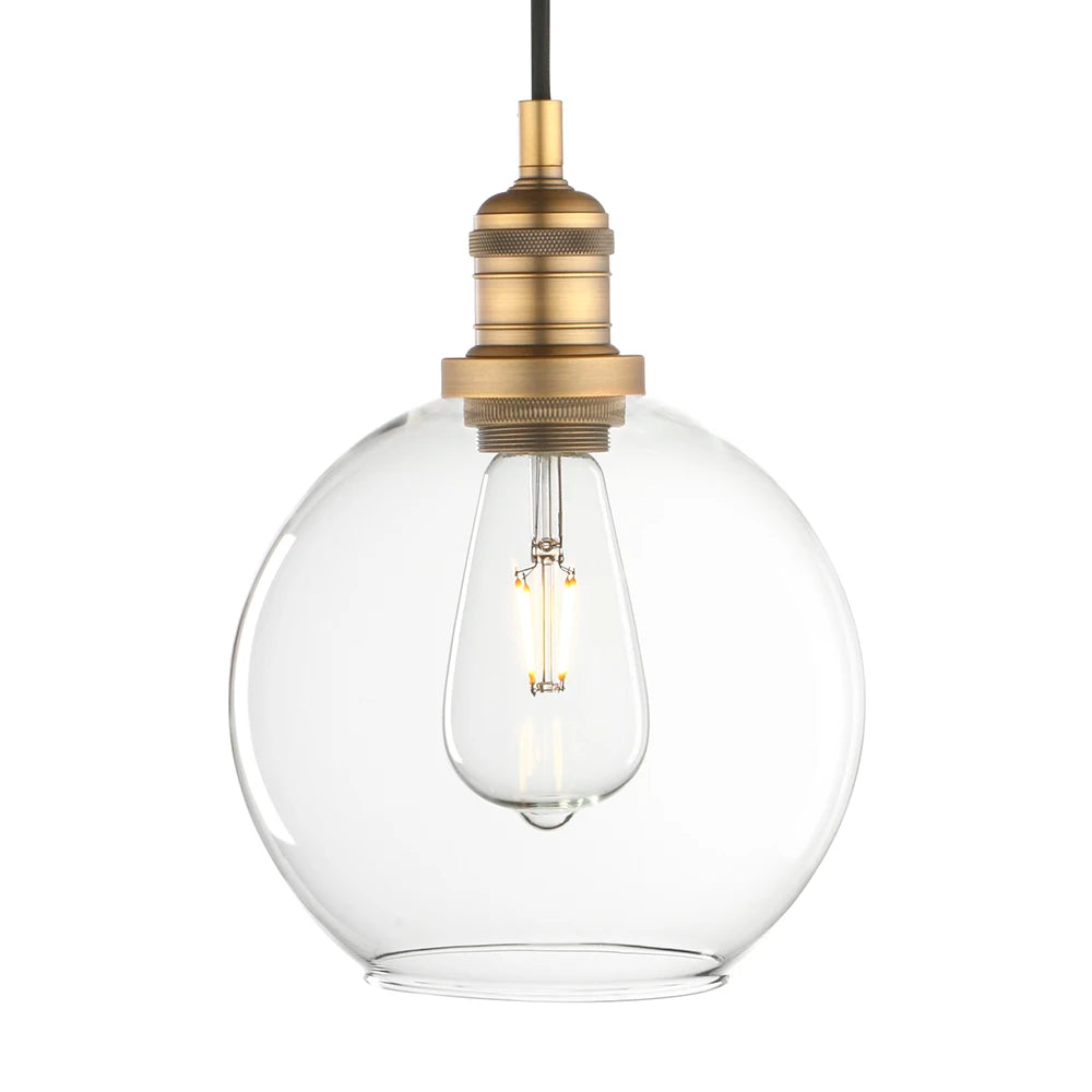 1-Light Vintage Industrial Clear Glass Hanging Pendant Light with 7.9" Globe Round Shade