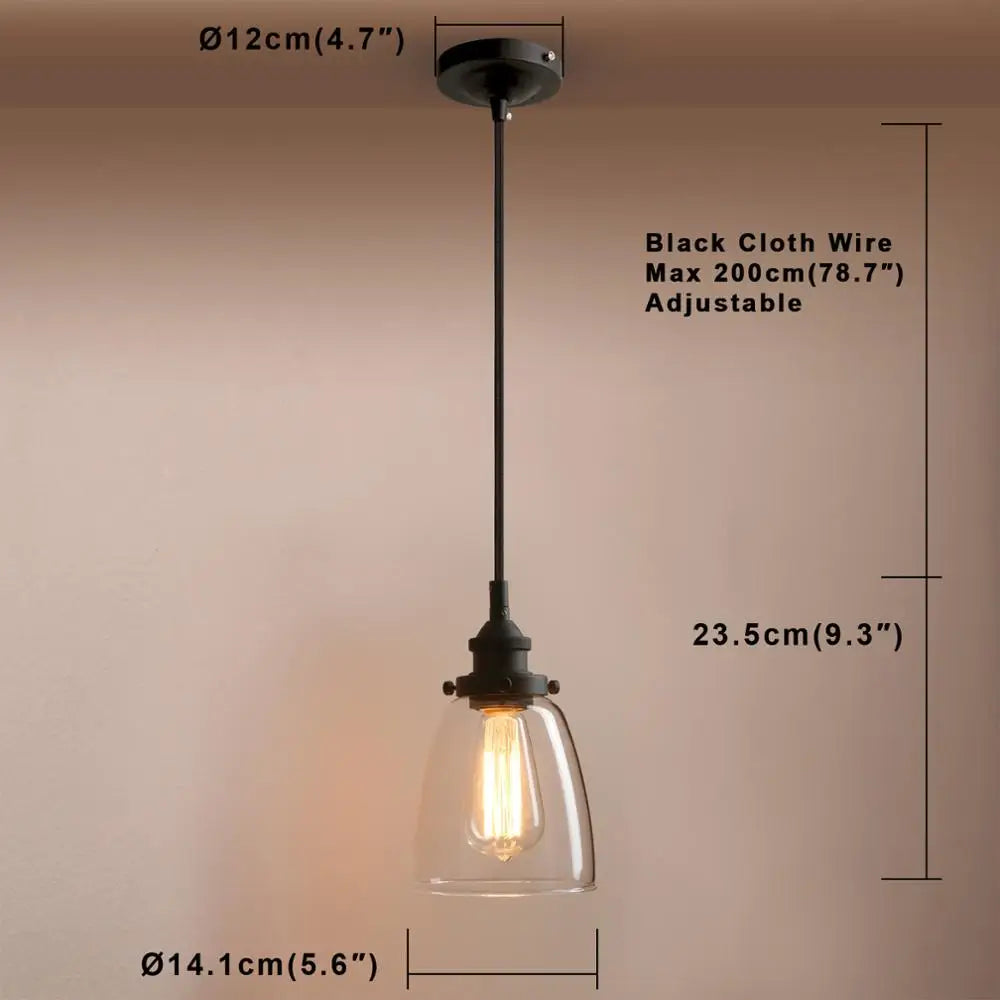 Industrial Glass Pendant Lighting,  Vintage Style Hanging Light Fixture for Living Room Dining Room