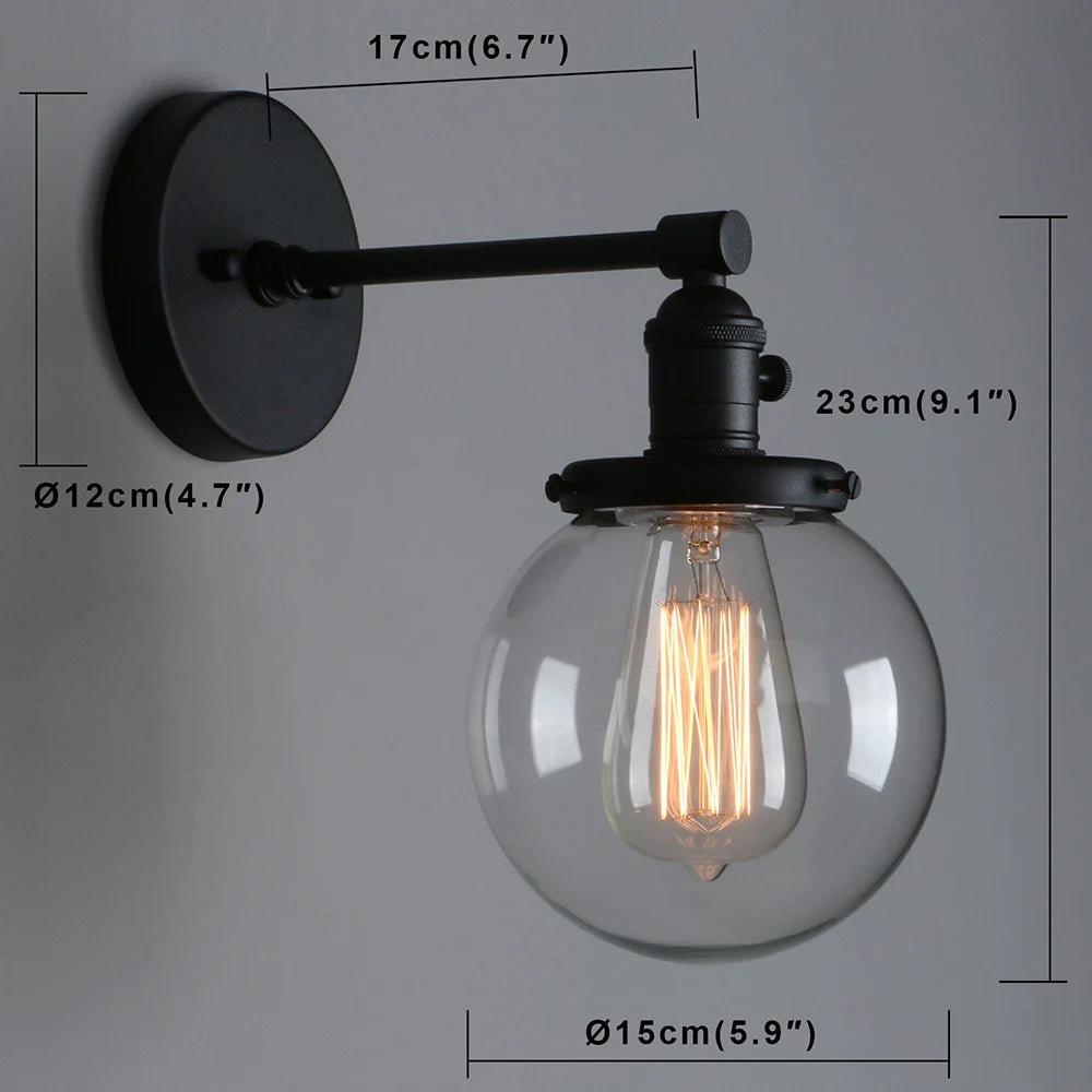 Wall Sconce Light Industrial Wall Lamp with 5.9 Inches Glass Canopy for Kitchen Bathroom Corridor