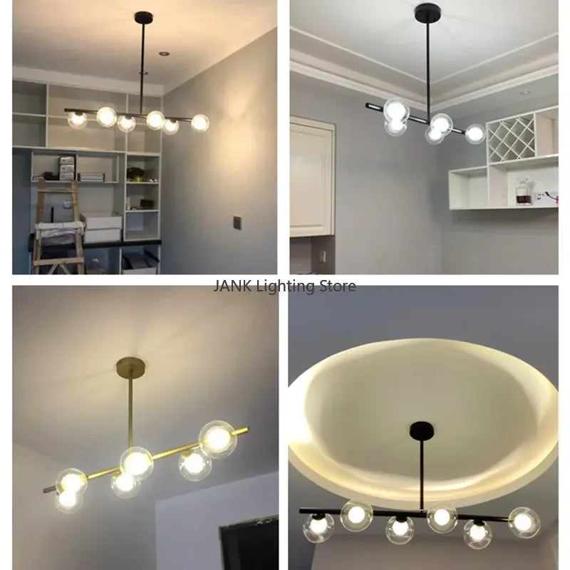 Modern 5/6 White Glass Balls Dining Room Chandelier for Kitchen Island Table Living Room Bedroom Suspension Lamp LED Lighting