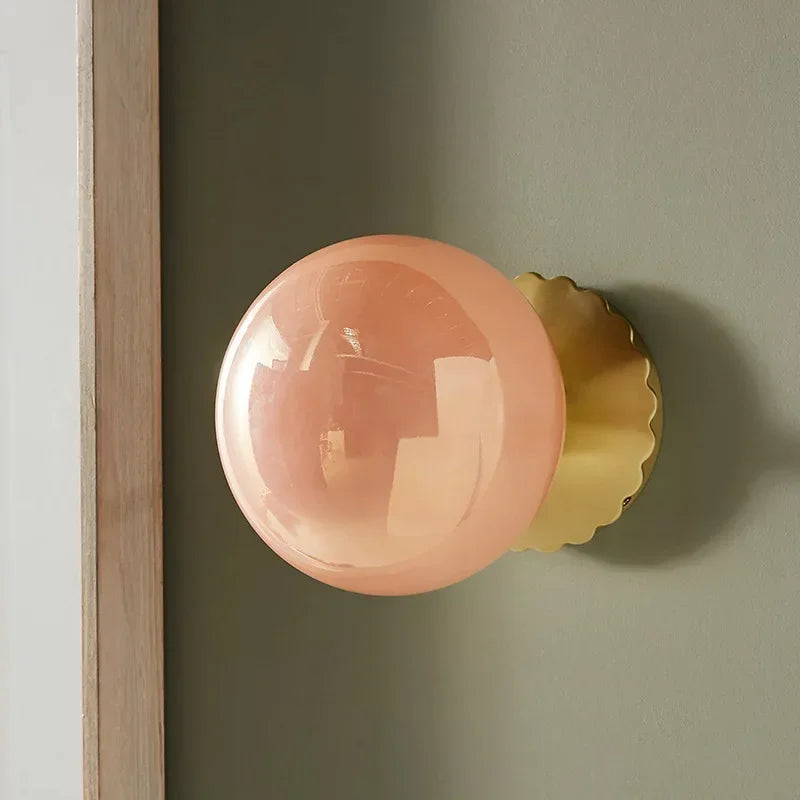 LED Glass Wall Lamp Minimalist Pink Ball Decoration Light For Bedroom Bedside Living Room Backwall Entryway Illumination