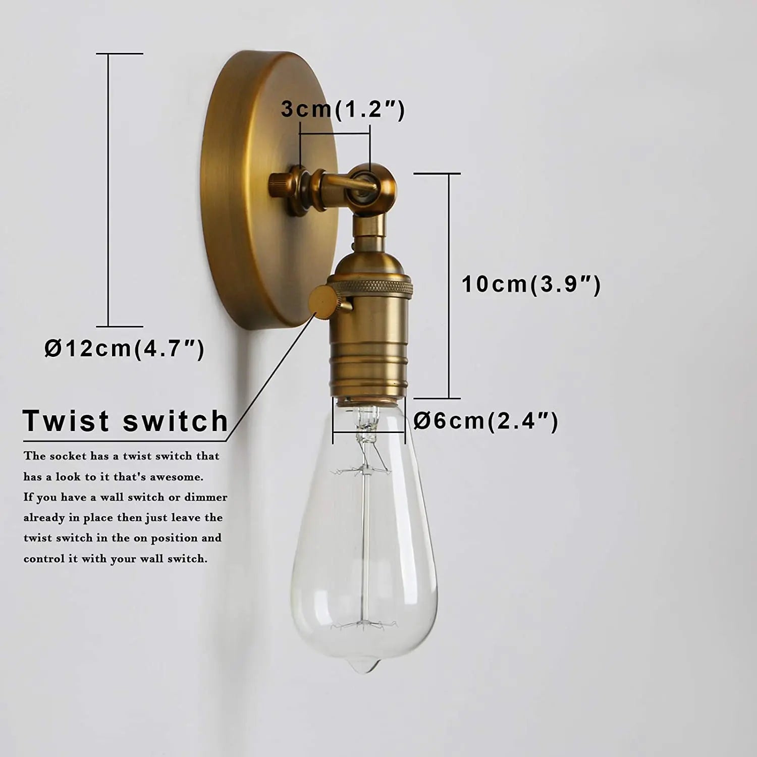 Minimalist Single Socket 1- Light Wall Sconce Lighting with On/Off Switch