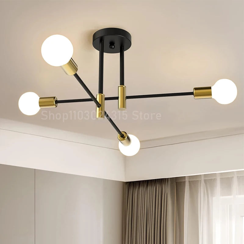 Simple Branch Ceiling Chandelier Modern Nordic E27 Black Gold LED Ceiling Light Restaurant Aisle Balcony Corridor Lighting