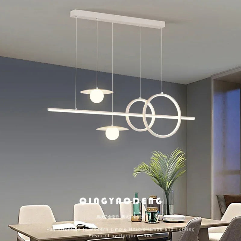 Modern LED Pendant Light, Dimmable Kitchen Island, White/black Linear Light, Decorative Lighting Fixture with Remote Control