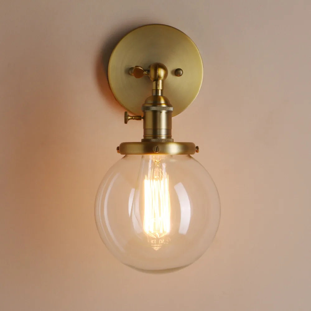 Bathroom Light Fixture Single Industrial Wall Sconce with 5.9 Inches Globe Lampshade (Antique)