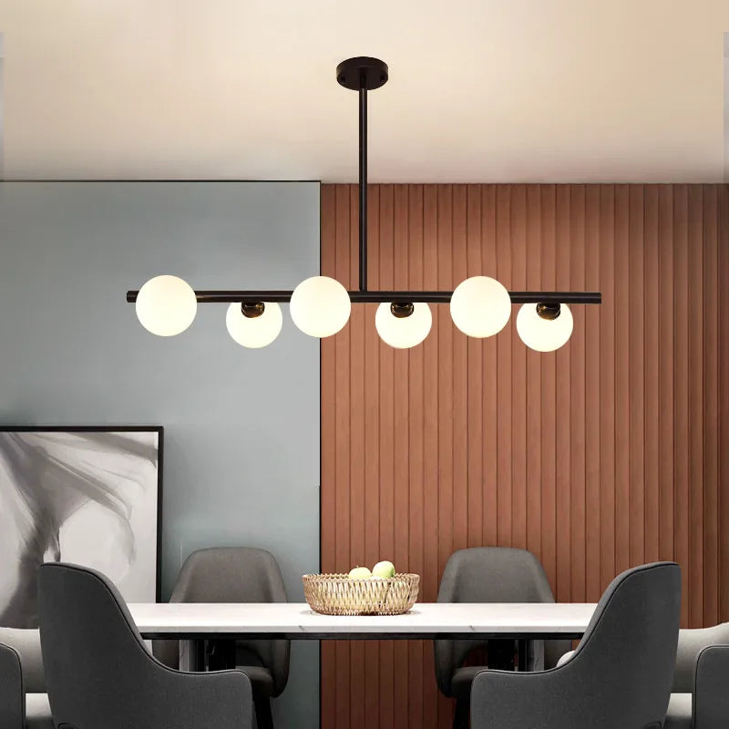 Modern 5/6 White Glass Balls Dining Room Chandelier for Kitchen Island Table Living Room Bedroom Suspension Lamp LED Lighting