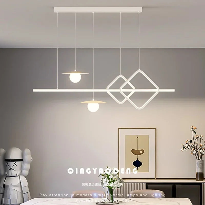 Modern LED Pendant Light, Dimmable Kitchen Island, White/black Linear Light, Decorative Lighting Fixture with Remote Control