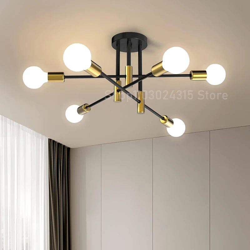 Simple Branch Ceiling Chandelier Modern Nordic E27 Black Gold LED Ceiling Light Restaurant Aisle Balcony Corridor Lighting