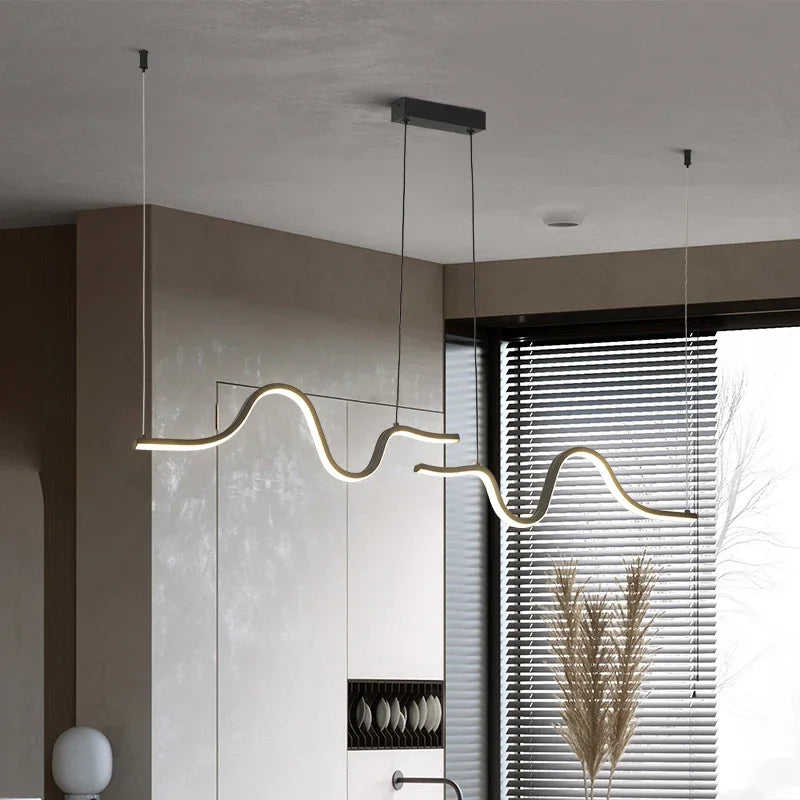 Minimalist Linear LED Pendant Light Nordic Luxury Hanging Chandelier Light For Wall Restaurant Kitchen Office Coffee Indoor Lamp