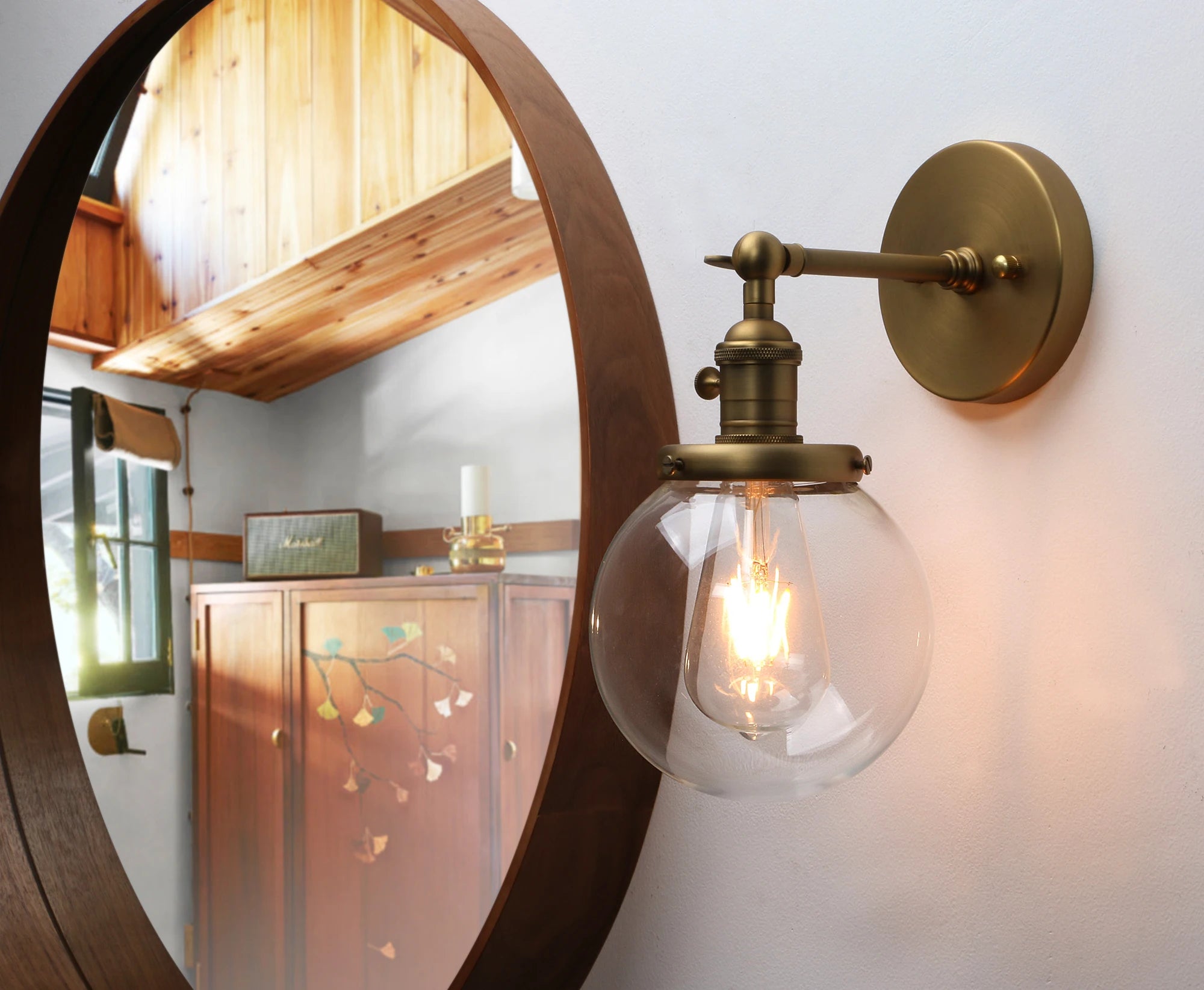 Bathroom Light Fixture Single Industrial Wall Sconce with 5.9 Inches Globe Lampshade (Antique)