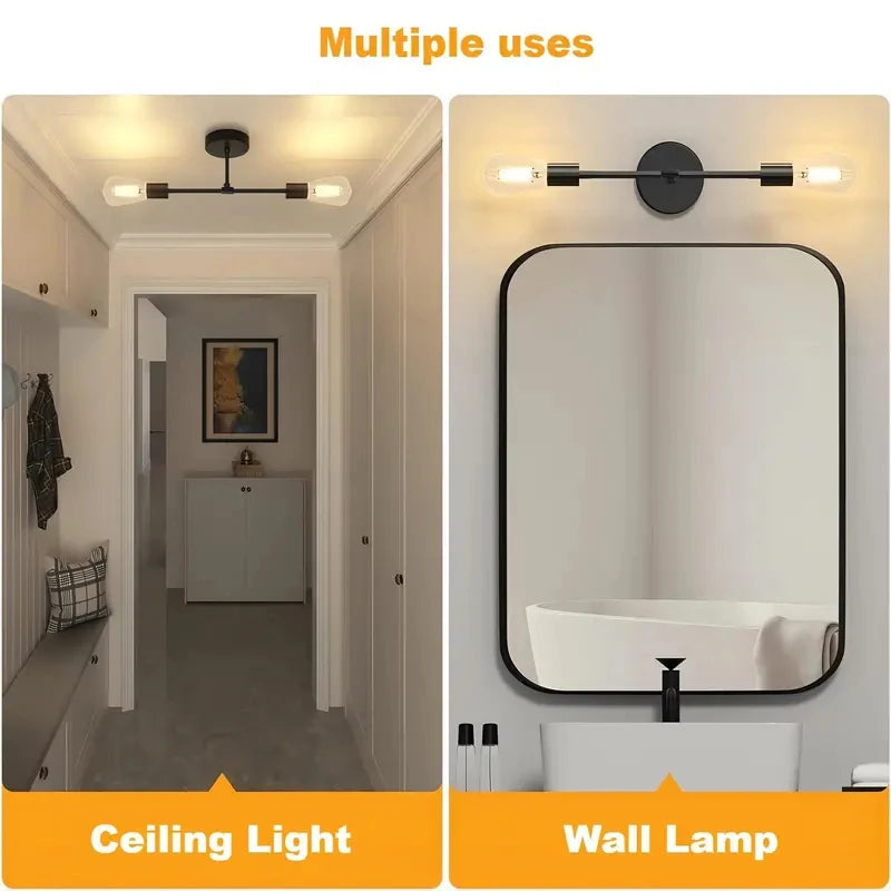 1Pc black two E27 bulb base ceiling light for corridor, lobby, balcony, kitchen, bedroom chandelier(without bulb)