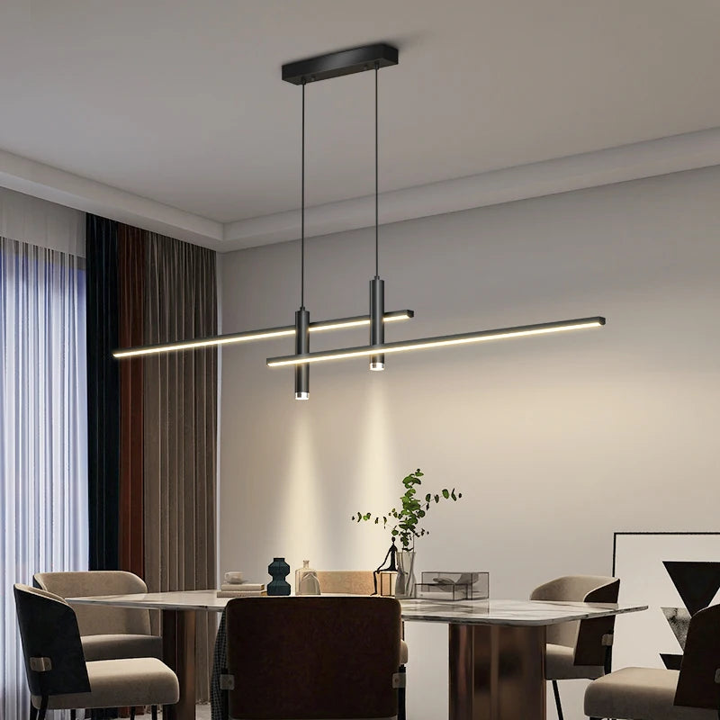 Dining room chandelier simple modern minimalist lines Nordic Dining table light creative bar counter long strip designer lamps